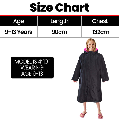 Heatwave Thermalwear Changing Robe Kids Unisex Hooded Coat Black Pink Windproof Winter Warm Brushed Base Layer
