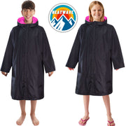 Heatwave Thermalwear Changing Robe Kids Unisex Hooded Coat Black Pink Windproof Winter Warm Brushed Base Layer