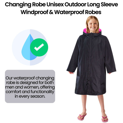 Heatwave Thermalwear Changing Robe Kids Unisex Hooded Coat Black Pink Windproof Winter Warm Brushed Base Layer