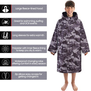 Heatwave Thermalwear Changing Robe Kids Unisex Hooded Coat Camouflage Black Windproof