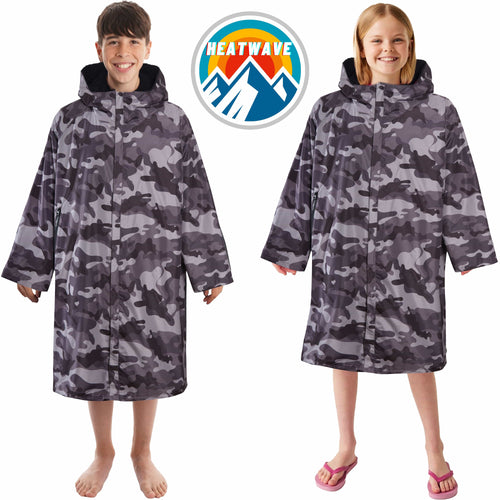 Heatwave Thermalwear Changing Robe Kids Unisex Hooded Coat Camouflage Black Windproof