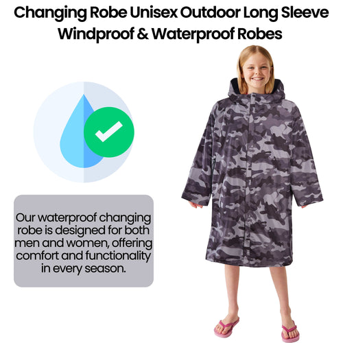 Heatwave Thermalwear Changing Robe Kids Unisex Hooded Coat Camouflage Black Windproof