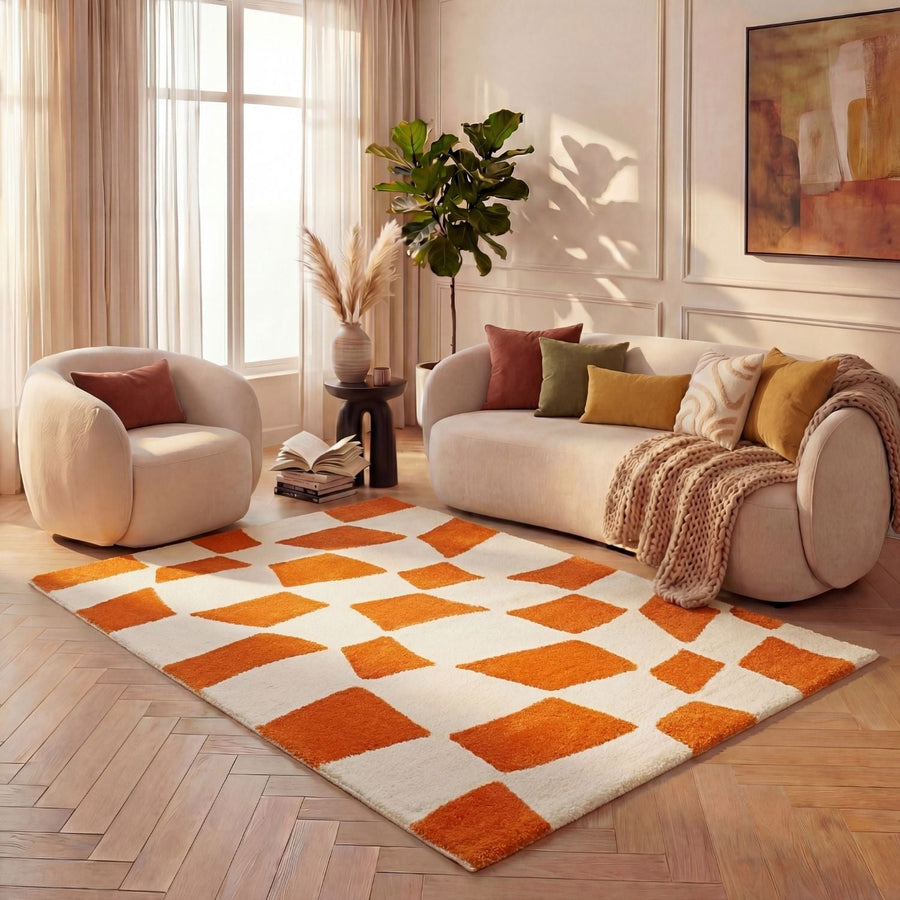 Joli Checkered Orange & White Rug