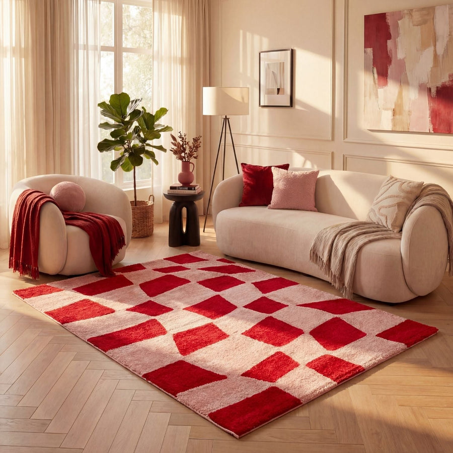 Joli Checkered Red & Pink Rug