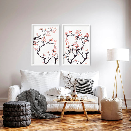 Cherry blossoms wall art | Set of 2 wall art prints