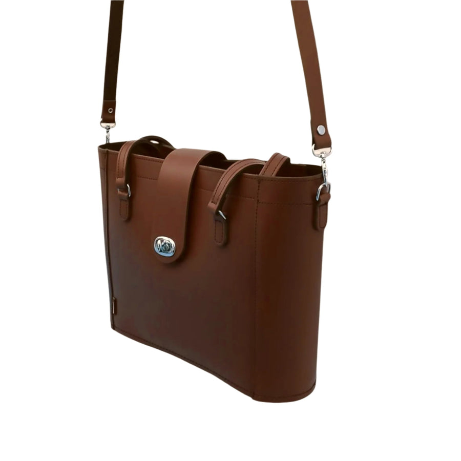 Leather Mini Twist Lock Shopper Bag - Chestnut