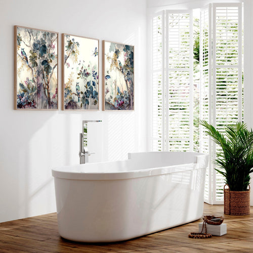 Bathroom prints in uk | set of 3 Chinoiserie wall prints