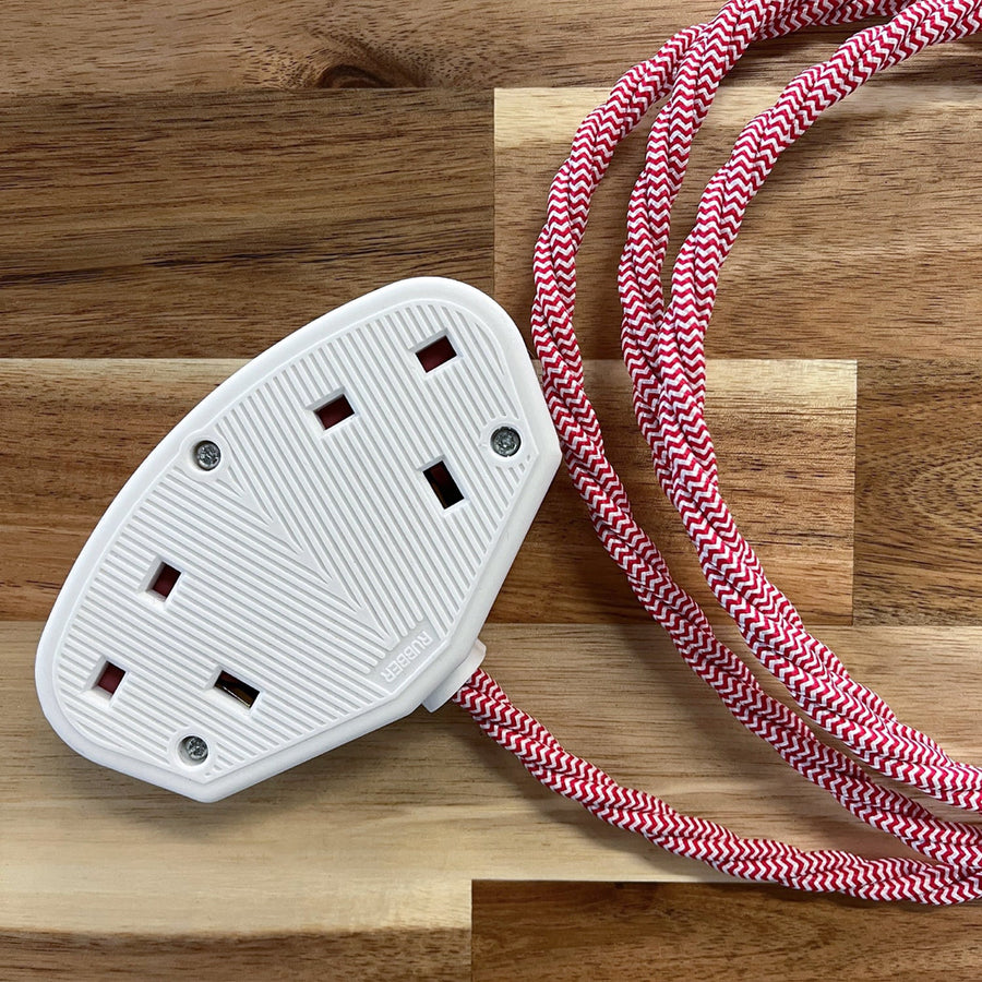 Christmas Red/White/Green Decorative Extension Lead - White Trailing Socket
