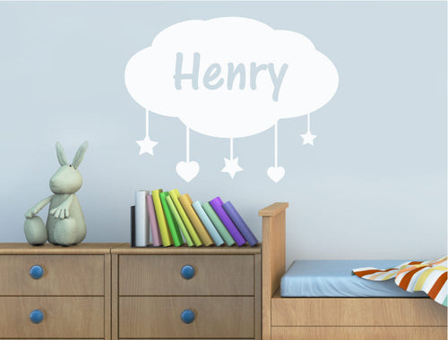 Personalised Cute Vinyl Name Sticker Cloud for Nursery
