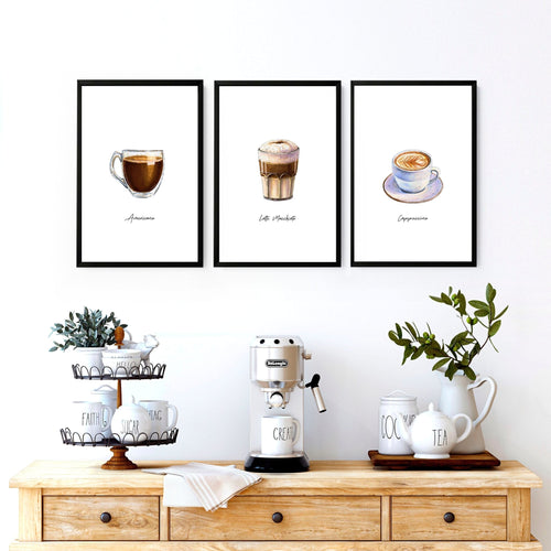 Coffee Shop Wall Design Ideas – Set of 3 Art Prints