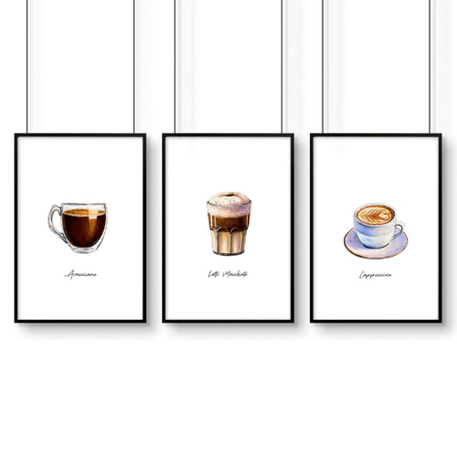 Coffee Shop Wall Design Ideas – Set of 3 Art Prints