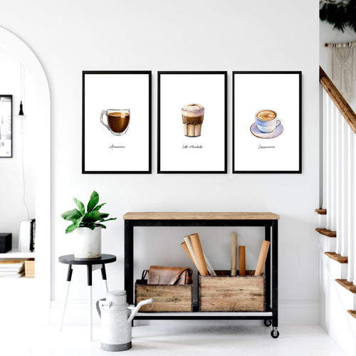 Coffee Shop Wall Design Ideas – Set of 3 Art Prints
