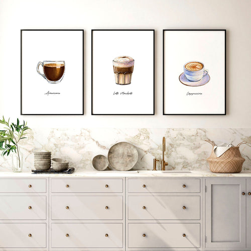 Coffee Shop Wall Design Ideas – Set of 3 Art Prints
