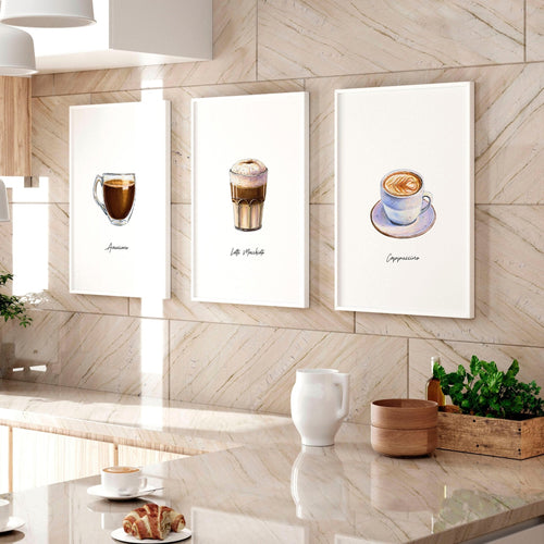 Coffee Shop Wall Design Ideas – Set of 3 Art Prints