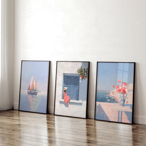 Colorful Living Room Walls | Set of 3 Italian Lifestyle Wall art Prints
