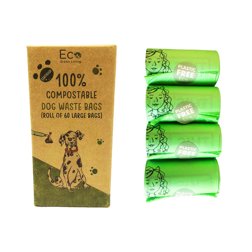 Compostable Biodegradable Eco Friendly Dog Waste Bags, Eco Waste Poo Disposal - 60 Large Pack
