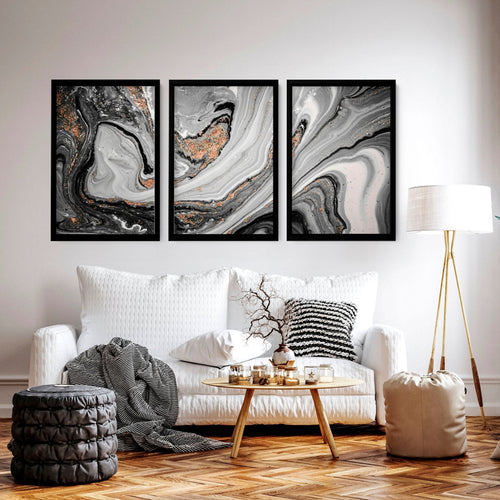 Living Room Wall Decor Ideas | Set of 3 Marble Art Prints
