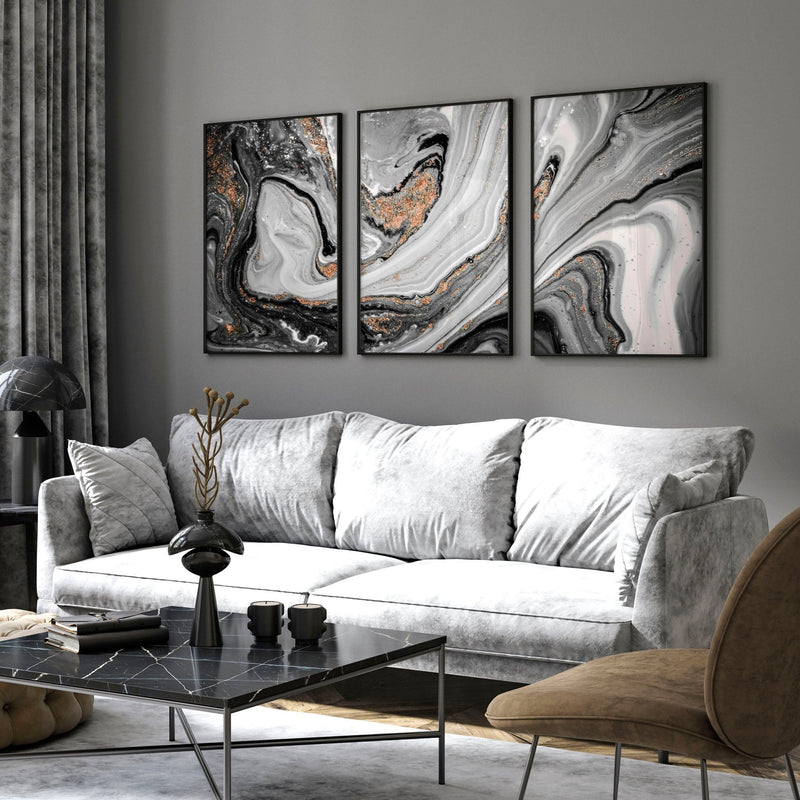 Living Room Wall Decor Ideas | Set of 3 Marble Art Prints