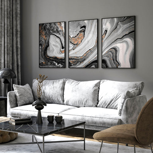 Living Room Wall Decor Ideas | Set of 3 Marble Art Prints