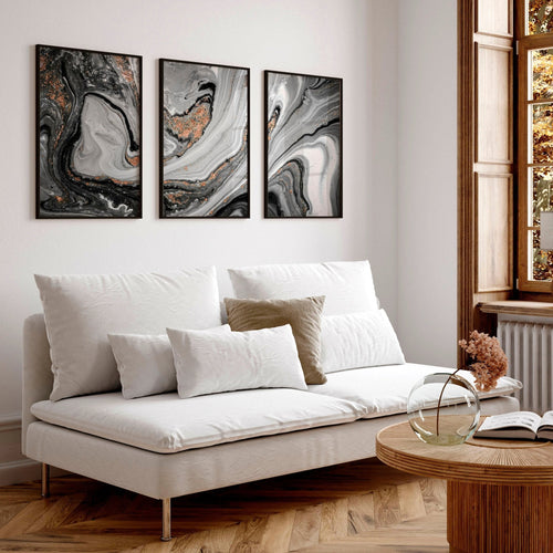 Living Room Wall Decor Ideas | Set of 3 Marble Art Prints
