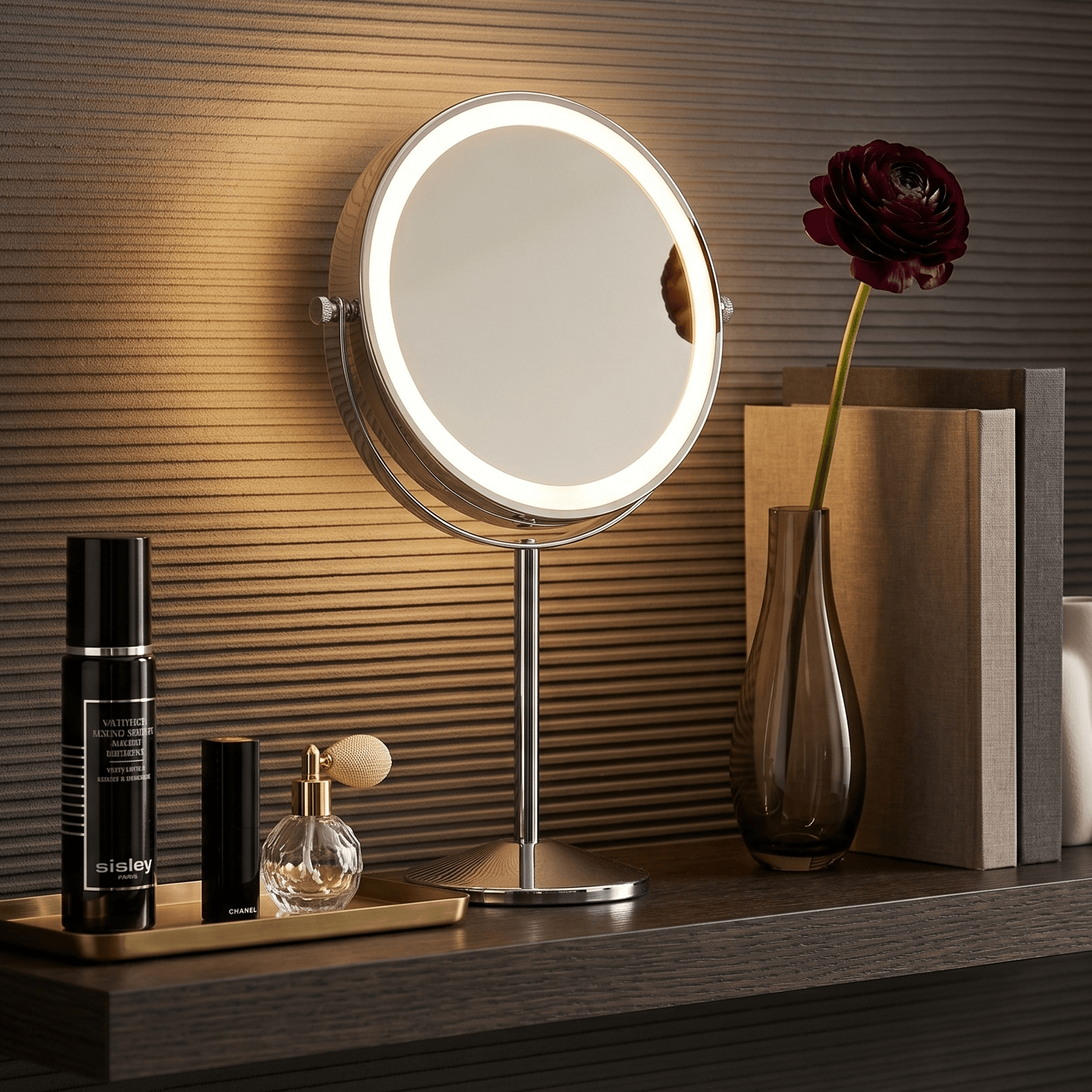 Illuminated Round Cosmetic Mirror Rechargeable Diameter 20cm