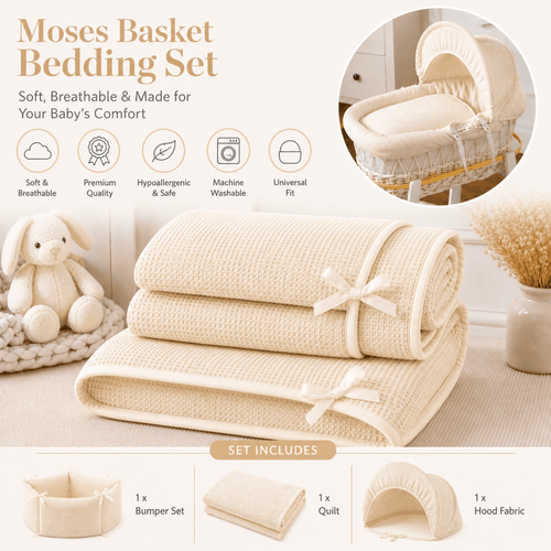 Cream Waffle Moses Basket Bedding Set (Basket Not Included!)