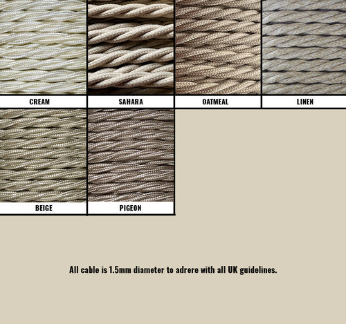 Cream / Linen Braided Fabric Decorative Extension Lead - 2 Gang Black Trailing Socket