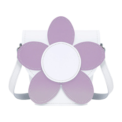 Handmade Leather Daisy Barrel Bag - White & Violet