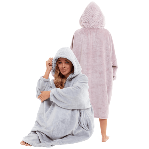 OLIVIA ROCCO Oversized Plush Hooded Poncho Blanket With Ultra-Soft Fur Hood Super Soft Sofa and Bed Use