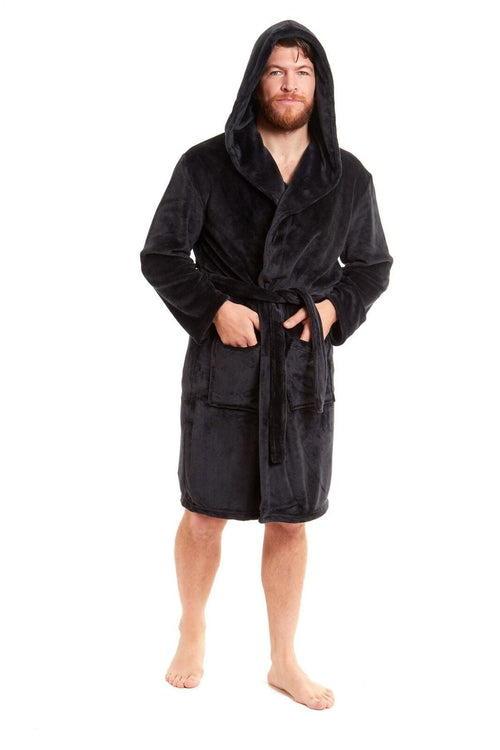 OLIVIA ROCCO Hooded Plush Flannel Bathrobe for Men Ultra-Absorbing Soft Fleece Dressing