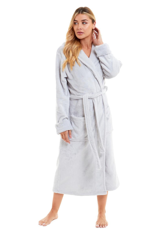OLIVIA ROCCO Womens Faux Fur Hooded Bathrobe Plush Fleece Ultra-Absorbent Dressing Gown