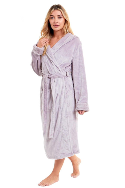 OLIVIA ROCCO Womens Faux Fur Hooded Bathrobe Plush Fleece Ultra-Absorbent Dressing Gown