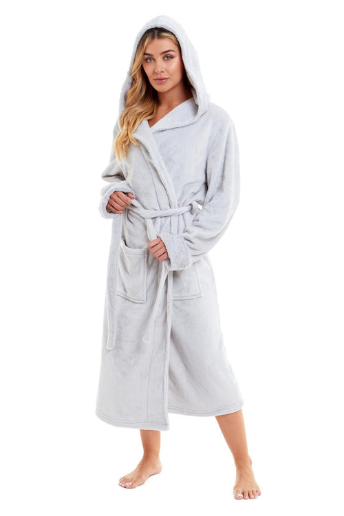 OLIVIA ROCCO Womens Faux Fur Hooded Bathrobe Plush Fleece Ultra-Absorbent Dressing Gown