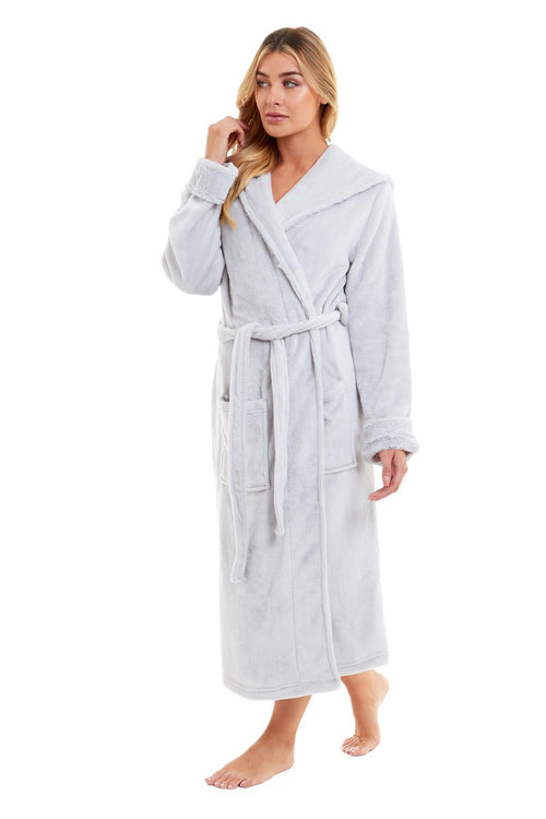 OLIVIA ROCCO Womens Faux Fur Hooded Bathrobe Plush Fleece Ultra-Absorbent Dressing Gown