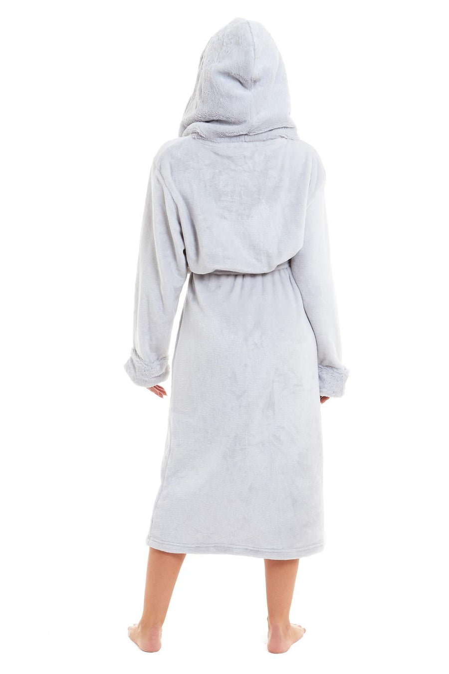 OLIVIA ROCCO Womens Faux Fur Hooded Bathrobe Plush Fleece Ultra-Absorbent Dressing Gown