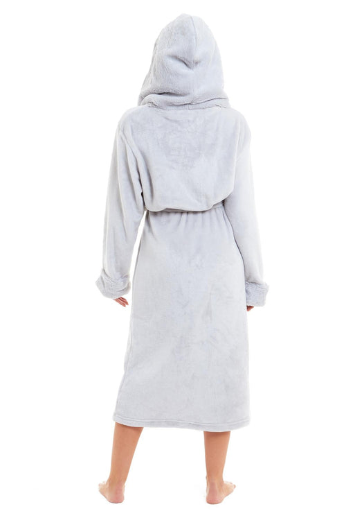 OLIVIA ROCCO Womens Faux Fur Hooded Bathrobe Plush Fleece Ultra-Absorbent Dressing Gown