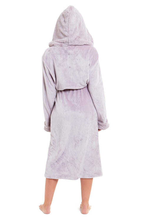 OLIVIA ROCCO Womens Faux Fur Hooded Bathrobe Plush Fleece Ultra-Absorbent Dressing Gown