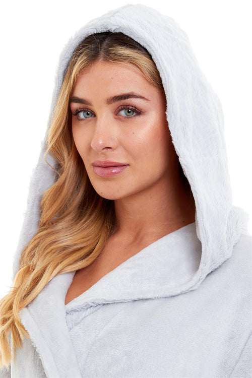 OLIVIA ROCCO Womens Faux Fur Hooded Bathrobe Plush Fleece Ultra-Absorbent Dressing Gown