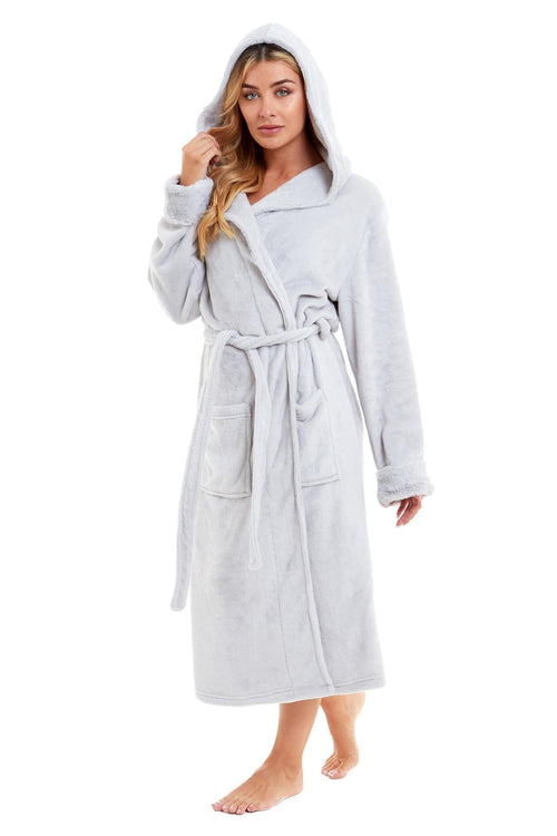 OLIVIA ROCCO Womens Faux Fur Hooded Bathrobe Plush Fleece Ultra-Absorbent Dressing Gown