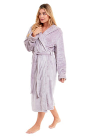 OLIVIA ROCCO Womens Faux Fur Hooded Bathrobe Plush Fleece Ultra-Absorbent Dressing Gown
