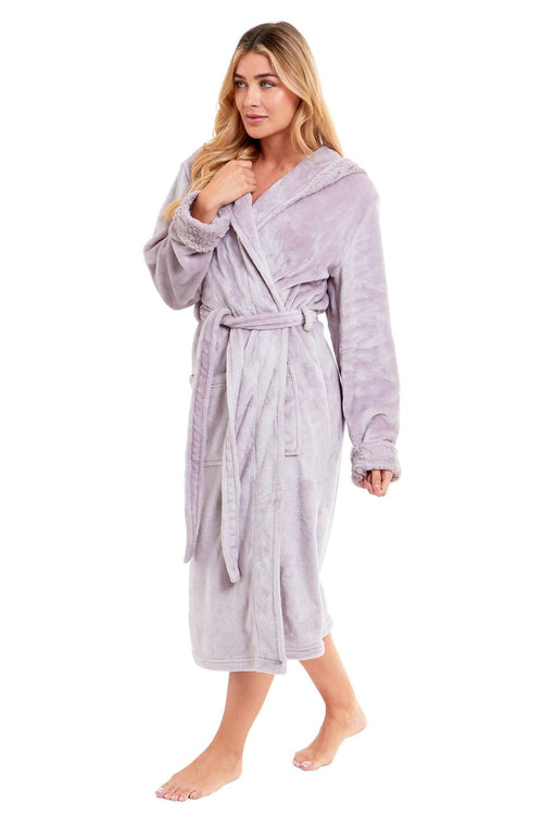 OLIVIA ROCCO Womens Faux Fur Hooded Bathrobe Plush Fleece Ultra-Absorbent Dressing Gown