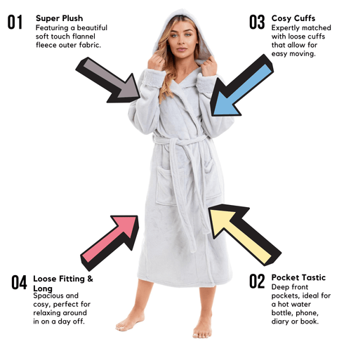 OLIVIA ROCCO Womens Faux Fur Hooded Bathrobe Plush Fleece Ultra-Absorbent Dressing Gown