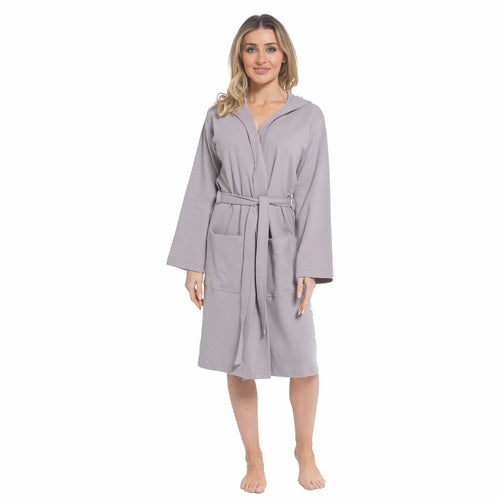 OLIVIA ROCCO Women's Hooded Waffle Cotton Bathrobe Grey 100% Cotton Super Absorbent Spa