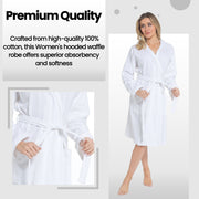 OLIVIA ROCCO Hooded Waffle Cotton Bathrobe For Ladies White 100% Cotton Super Absorbent
