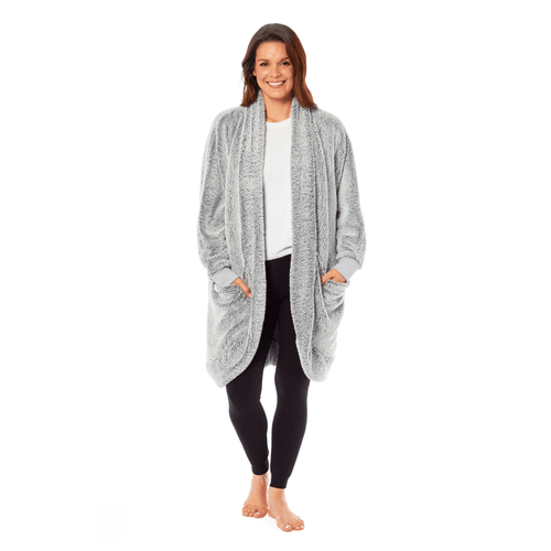 OLIVIA ROCCO Women's Shimmer Grey Cardi Gown Soft Touch Velour Luxury Loungewear Robe