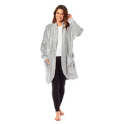 OLIVIA ROCCO Women's Shimmer Grey Cardi Gown Soft Touch Velour Luxury Loungewear Robe