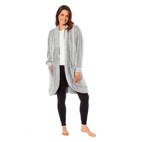 OLIVIA ROCCO Women's Shimmer Grey Cardi Gown Soft Touch Velour Luxury Loungewear Robe