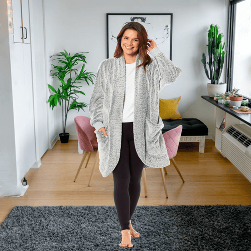 OLIVIA ROCCO Women's Shimmer Grey Cardi Gown Soft Touch Velour Luxury Loungewear Robe