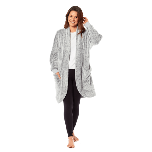 OLIVIA ROCCO Women's Shimmer Grey Cardi Gown Soft Touch Velour Luxury Loungewear Robe