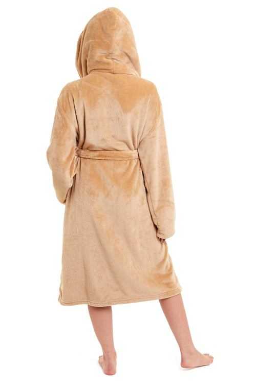 OLIVIA ROCCO Women's Hooded Plush Fleece Dressing Gown Ultra-Soft Velvet Bathrobe